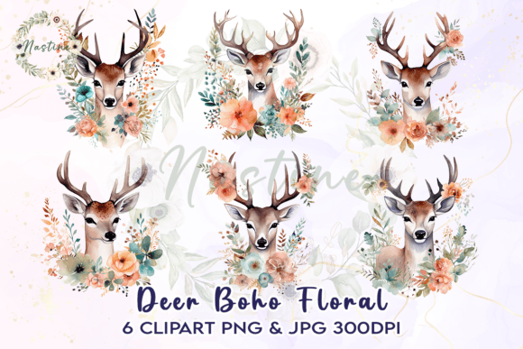 Download Deer Boho Floral Watercolor Clipart - Boho floral watercolor Collection