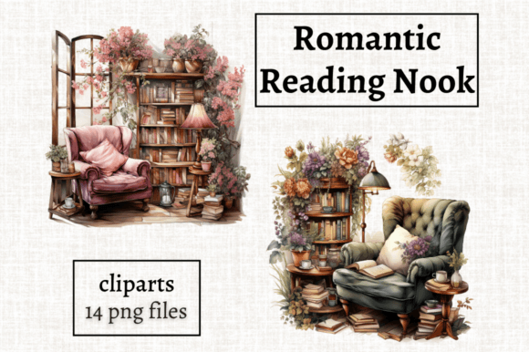 Download Romantic Reading Nook Clipart Bundle - Reading nook Collection