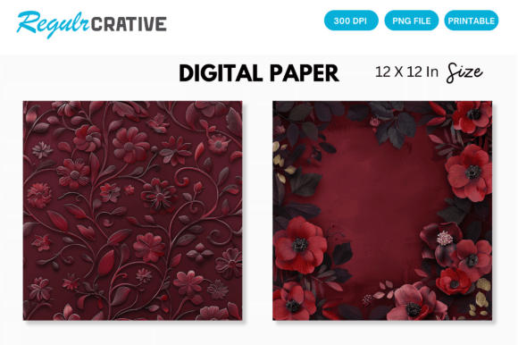 Download Burgundy Floral Digital Paper - Premium Bundle
