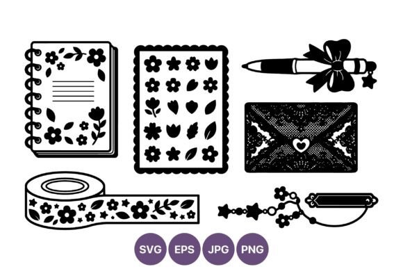 Download Floral Stationery Black and White Vector - Premium Resources