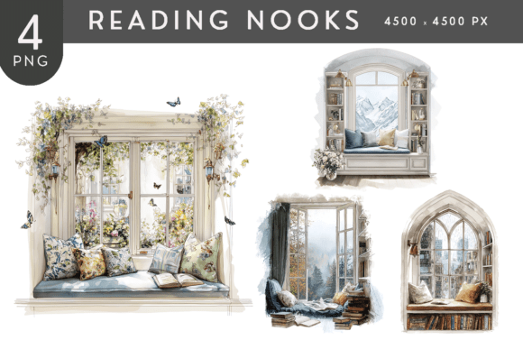 Download Watercolor Window Seat Reading Nook Clip - Reading nook Collection